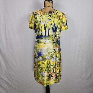 Tahari Arthur S. Levine Watercolor Impressionist Floral Sheath Dress Petite 12P